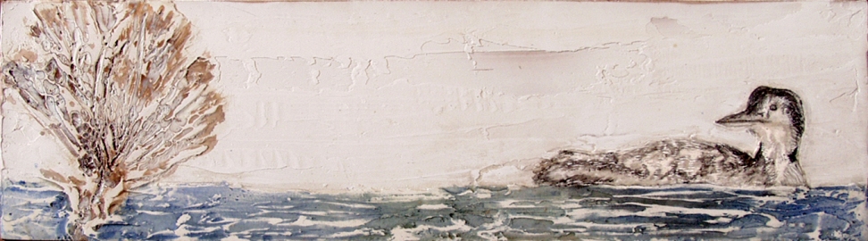 winter loon Birds and Landscapes encaustic & mixed media on panel