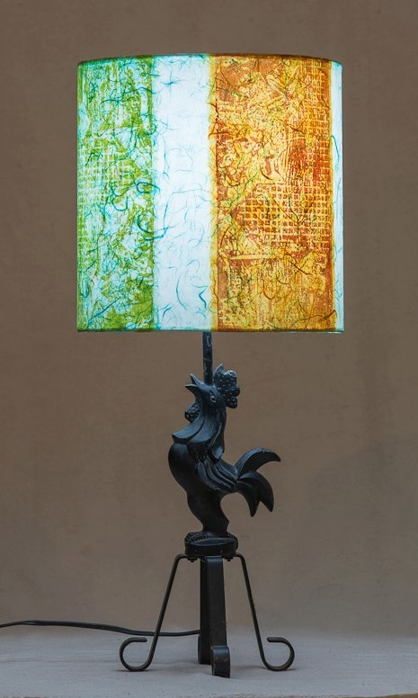 FarmStorm (carnival) Belfast Bay Shade Company: Handcrafted Lampshades Collagraph hand-printed on archival paper and fused to styrene on steel shade rings