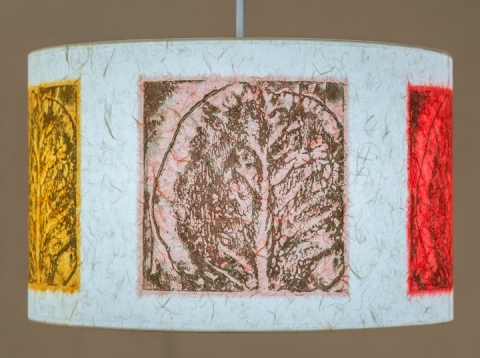Majestic Cabbage (carnival) Belfast Bay Shade Company: Handcrafted Lampshades Collagraph hand-printed on archival paper and fused to styrene on steel shade rings