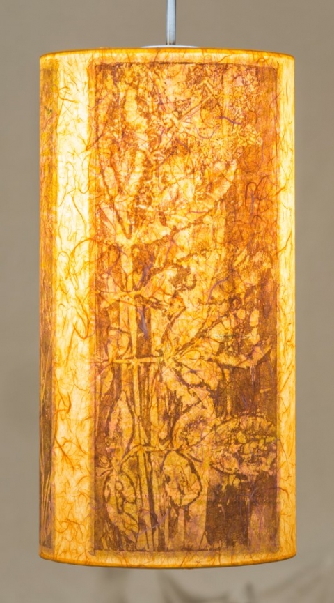 Sunflower, Elderberry, Hydrangea Belfast Bay Shade Company: Handcrafted Lampshades Collagraph hand-printed on archival paper and fused to styrene on steel shade rings