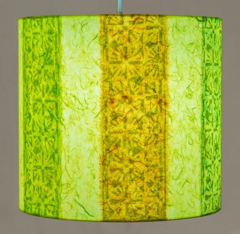 Adirondack Quilt (casaba lime) Belfast Bay Shade Company: Handcrafted Lampshades Collagraph hand-printed on archival paper and fused to styrene on steel shade rings