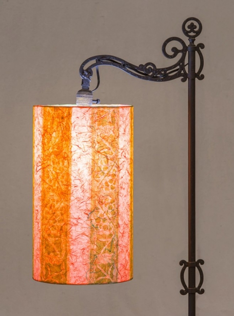 Striped Grapevine (casaba orange) Table & Floor Lamps Collagraph hand-printed on archival paper and fused to styrene on steel shade rings