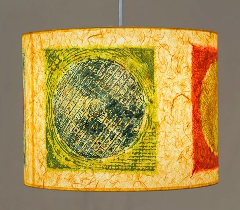 Carnival Wheel (custom) Belfast Bay Shade Company: Handcrafted Lampshades Collagraph hand-printed on archival paper and fused to styrene on steel shade rings