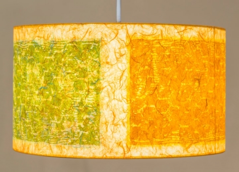 Rabbit Fence (casaba carnival) Belfast Bay Shade Company: Handcrafted Lampshades Collagraph hand-printed on archival paper and fused to styrene on steel shade rings