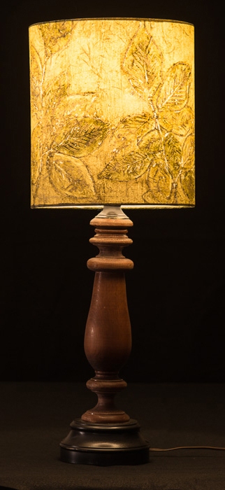 Beech (earth tones) Table & Floor Lamps Botanical collagraph hand-printed on archival paper and fused to styrene on steel shade rings