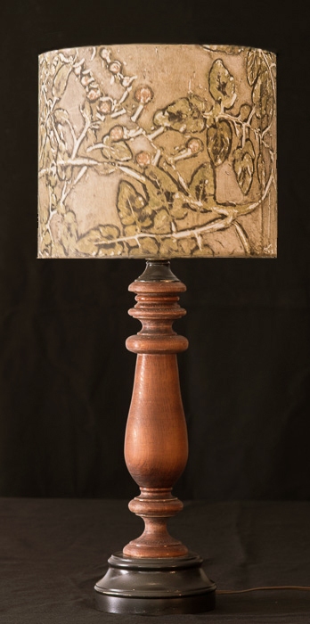 Cherry Tomato (earth tones) Table & Floor Lamps Botanical collagraph hand-printed on archival paper and fused to styrene on steel shade rings