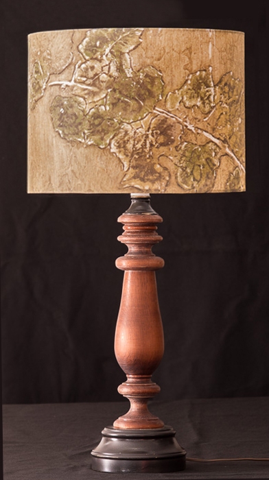Grapevine (earth tones) Table & Floor Lamps Botanical collagraph hand-printed on archival paper and fused to styrene on steel shade rings