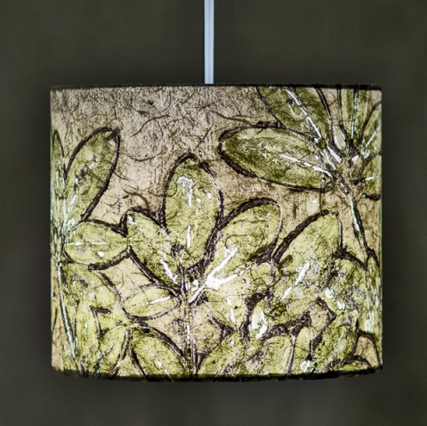 Rhododendron (earth tones) 11" Belfast Bay Shade Company: Handcrafted Lampshades Botanical collagraph hand-printed on archival paper and fused to styrene on steel shade rings