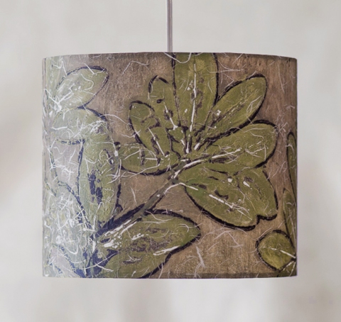 Rhododendron (earth tones) 11" Belfast Bay Shade Company: Handcrafted Lampshades Botanical collagraph hand-printed on archival paper and fused to styrene on steel shade rings