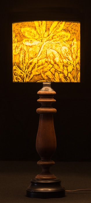 Rhododendron (casaba & lime) Table & Floor Lamps Botanical collagraph hand-printed on archival paper and fused to styrene on steel shade rings