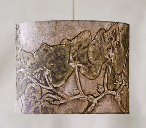 Winter Squash (earth tones) Belfast Bay Shade Company: Handcrafted Lampshades Botanical collagraph hand-printed on archival paper and fused to styrene on steel shade rings
