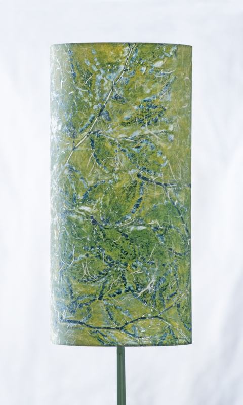 Beech in blues and greens (a la poupee) Belfast Bay Shade Company: Handcrafted Lampshades Botanical Collagraph hand-printed on archival paper and fused to styrene on steel shade rings