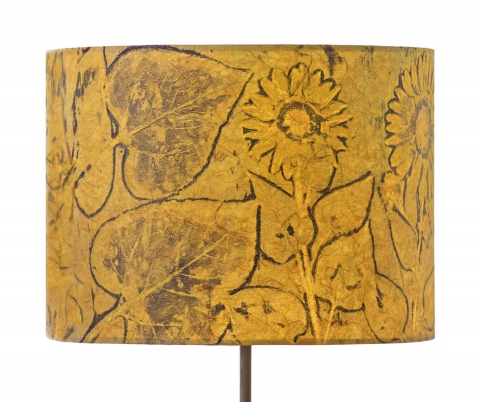 Sunflower natural on casaba (a la poupee) Belfast Bay Shade Company: Handcrafted Lampshades Botanical Collagraph hand-printed on archival paper and fused to styrene on steel shade rings