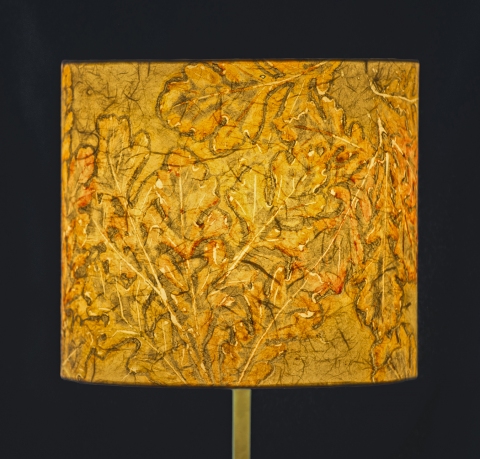 Oak in autumn hues (a la poupee) Belfast Bay Shade Company: Handcrafted Lampshades Botanical Collagraph hand-printed on archival paper and fused to styrene on steel shade rings