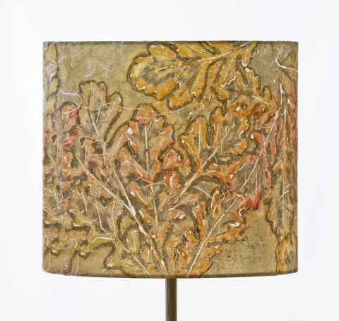 Oak in autumn hues (a la poupee) Belfast Bay Shade Company: Handcrafted Lampshades Botanical Collagraph hand-printed on archival paper and fused to styrene on steel shade rings