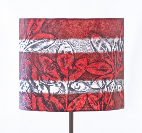 Rhododendron red stripe on white (chine colle) Belfast Bay Shade Company: Handcrafted Lampshades This versatile drum shade can be used as a pendant for track lighting, swag set and hardwire ceiling canopies with single socket pendant, and with candelabra. This shade can also be used on floor and table lamps with conventional harps and adapted for washer-top shade fitters.
