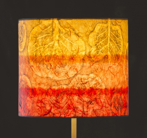 Brussels Sprout sunrise (chine colle) Belfast Bay Shade Company: Handcrafted Lampshades Botanical Collagraph hand-printed on archival paper and fused to styrene on steel shade rings