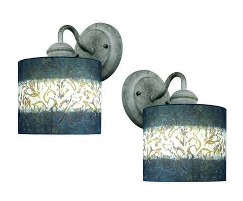 sconces in 7 x 5 Oak Brocade Stripe pool blue Fixtures: pendants, island lighting, sconces & vanities matte zinc finish, hardwire wall mount