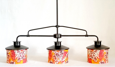 3-light island pendant with 7 x 5 Oak flame shades Fixtures: pendants, island lighting, sconces & vanities oil-rubbed bronze finish