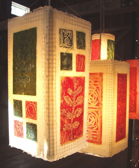 love, know Luminaires collagraphs on kozo wrapping steel armature