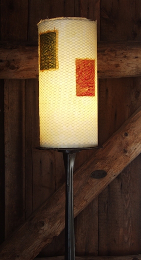 floor lamp, macintosh roses on ivory Luminaires collagraphs on kozo wrapping steel armature