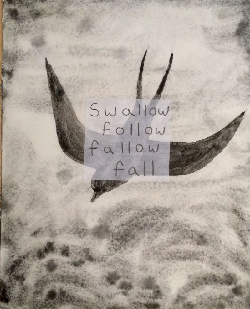 Swallow Follow Douglas Culhane Word Drawings watercolor, pencil and collage on paper