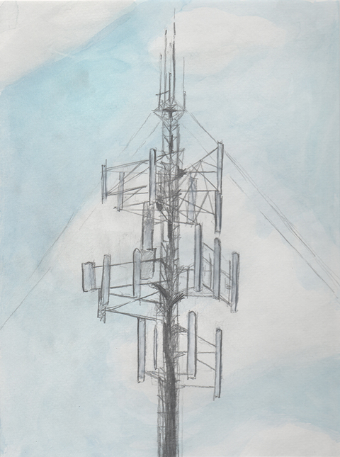 Edwin Salmon Works on Paper / Cell Tower Portraits Paper, Ink, Colored Pencil, Watercolor