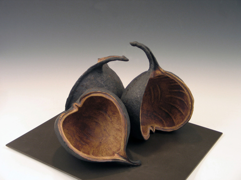 Elaine Lorenz Seed Pod Series Ceramic, oxide stain, steel