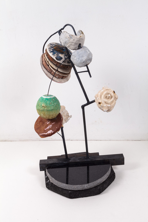 Untitled (hemispheres) Moon of the Moon, Giampietro Gallery Steel, wood, marble, rubber, plaster, papier mache, acrylic and oil paint