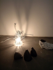 Elisa Lendvay Studio Reiterations (memory) and Thought forms electric light and steel. hydrocal, acrylic paint