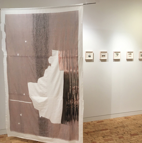 Installation view of "Yacht" at Happy Lucky No. 1 Gallery "Say, sea," Happy Lucky No. 1 Gallery Photographic image on cotton