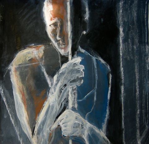 HOLDING ON Figures & Portraits Acrylic and Chalk / 31 x 30