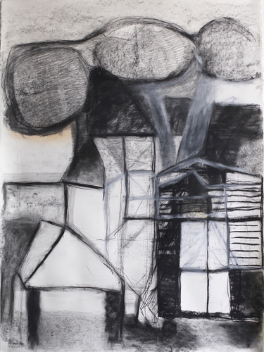 Elizabeth Terhune House and Tree drawings graphite, charcoal and conte on paper