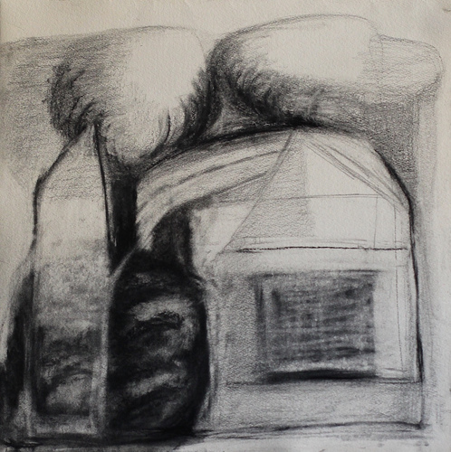 Elizabeth Terhune House and Tree drawings graphite and charcoal on paper