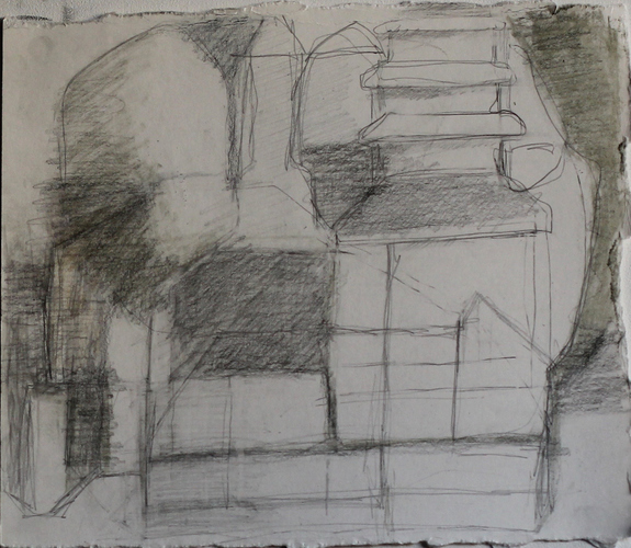 Elizabeth Terhune House and Tree drawings graphite and tinted charcoal on paper