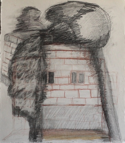 Elizabeth Terhune House and Tree drawings graphite, charcoal, tinted charcoal and conte on paper