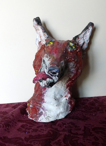 Fred Adell - Wildlife Artist Dogs (wild) and Wolves Mixed Media (Fired clay, paper-mache, acrylic paint) 