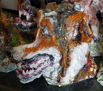 Fred Adell - Wildlife Artist Dogs - Domesticated  Sculpture bust (fired clay, paper-mache, acrylic) 