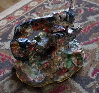 Fred Adell - Wildlife Artist Dogs (wild) and Wolves sculpture (fired clay, paper mache, acrylic)  