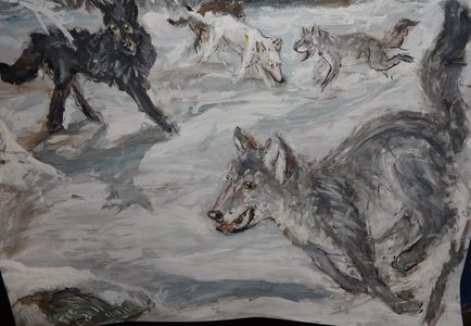 Fred Adell - Wildlife Artist Dogs (wild) and Wolves Mixed media (ink, watercolor, tempera) on watercolor paper