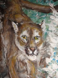 Fred Adell - Wildlife Artist Cats (wild) Mixed media (ink, tempera) on watercolor paper