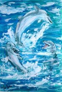 Fred Adell - Wildlife Artist Mammals - Cetaceans (whales, dolphins, porpoises) mixed media (colored inks, gouache)
