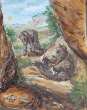 Fred Adell - Wildlife Artist Bears Mixed Media (Ink, watercolor, tempera) on illustration board