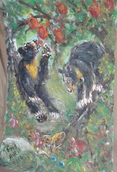 Fred Adell - Wildlife Artist Bears Mixed Media (Ink, watercolor, tempera) on primed cardboard