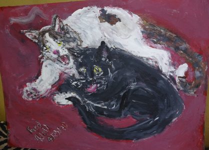 Fred Adell - Wildlife Artist Cats - Domesticated Mixed Media (Ink, watercolor, tempera) on primed (gesso) cardboard