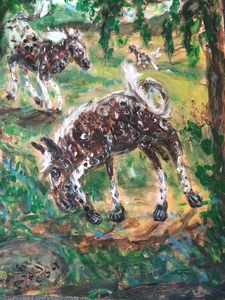 Fred Adell - Wildlife Artist Giraffes and Horses  Mixed Media (Ink, watercolor, tempera) on watercolor paper