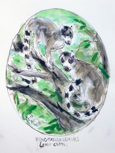 Fred Adell - Wildlife Artist Mammals - Primates Mixed media (ink, watercolor, tempera, oil pastel)
