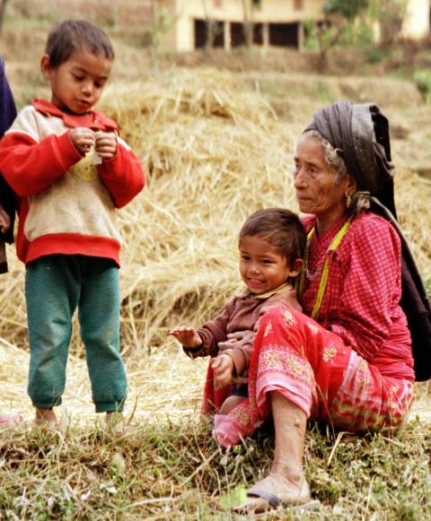 Grandmother and Grandchildren #2 Nepal George Megrue Color photograph