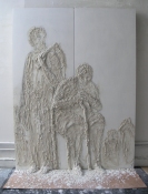 Gilda Pervin  Panels Portland cement, sand, acrylic gesso, charcoal, on wood