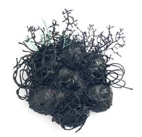 Gilda Pervin Wall Sculpture 2 Acrylic paint, twine, wire, twigs, found objects, cement backing
